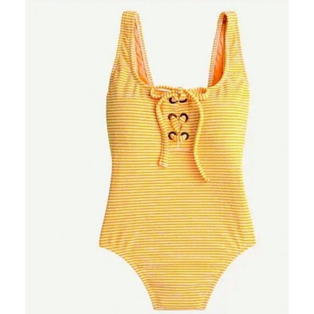 J.Crew $118 Lace Up One Piece Swimsuit Faded Stripe Size 22 AY281